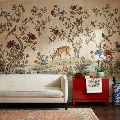 Muted Green Wallpaper Chinoiserie Vintage Wall Mural