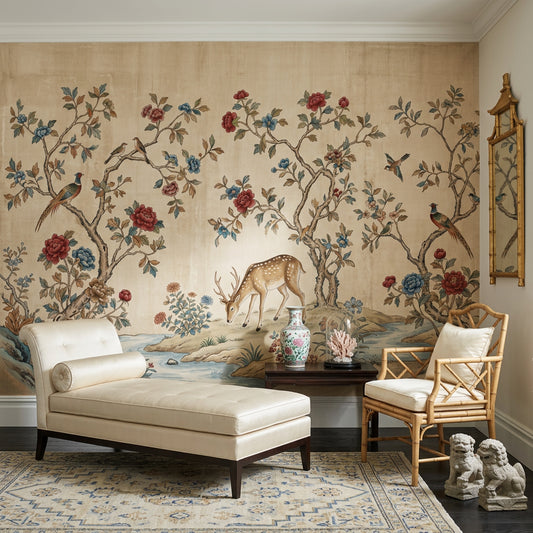 Muted Green Wallpaper Chinoiserie Vintage Wall Mural