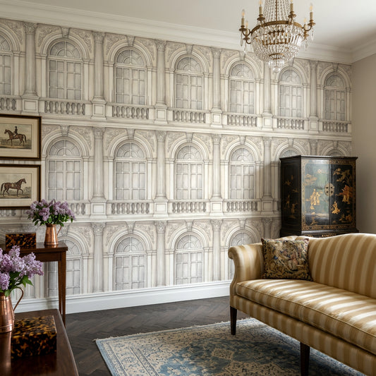 Neoclassical Facade Wallpaper Arched Windows European Palace Wall Mural