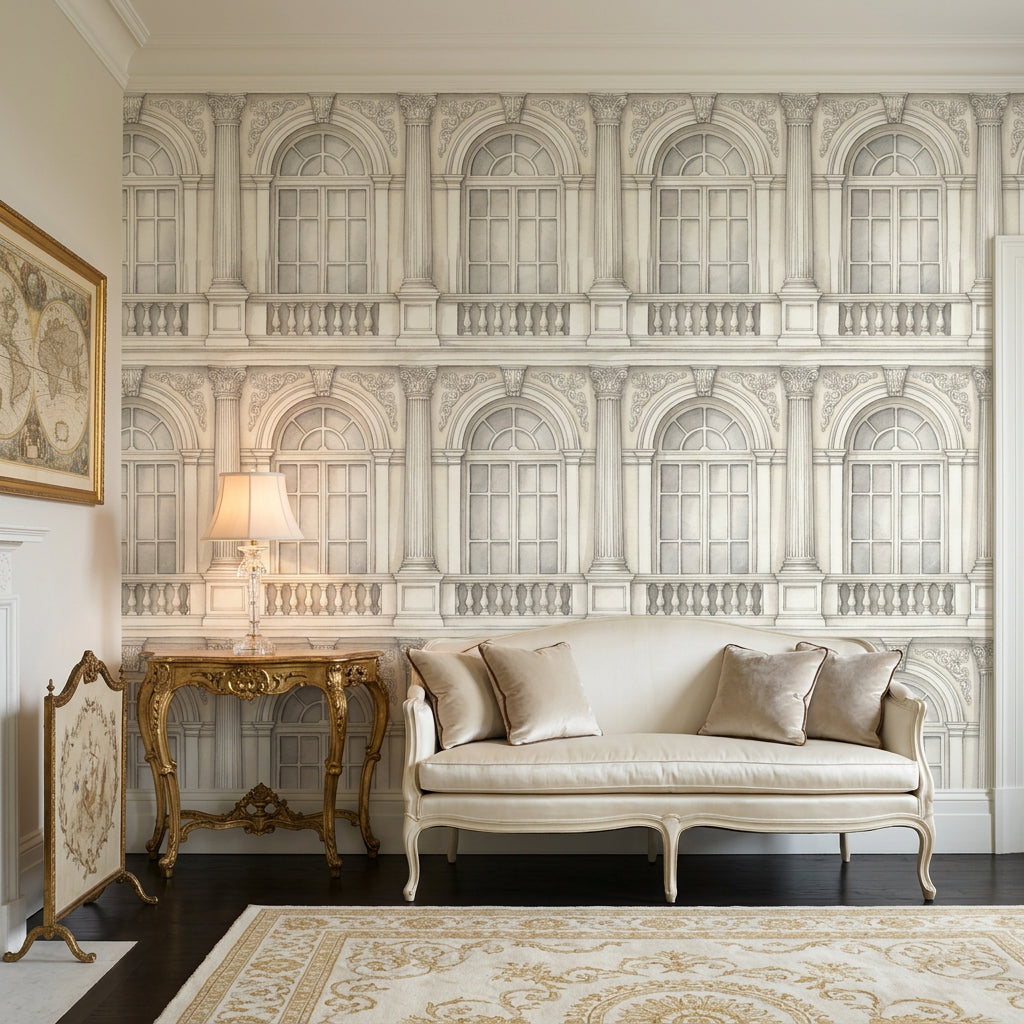 Neoclassical Facade Wallpaper Arched Windows European Palace Wall Mural