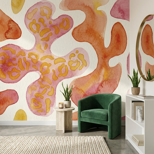 Abstract Wallpaper Watercolor Removable Organic Shapes Wall Decor
