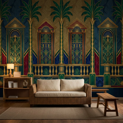 Art Deco Wallpaper Tropical Palms Gold Accents Removable Wall Decor