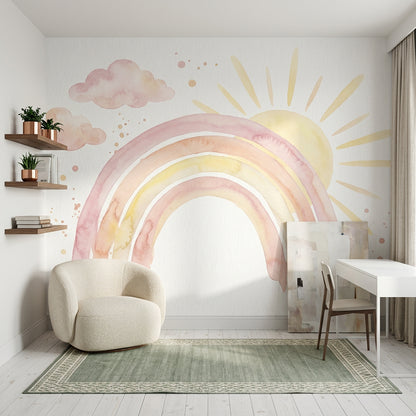 Pastel Rainbow Wallpaper Watercolor Sun Rays Removable Wall Decor