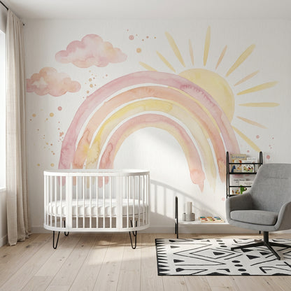 Pastel Rainbow Wallpaper Watercolor Sun Rays Removable Wall Decor