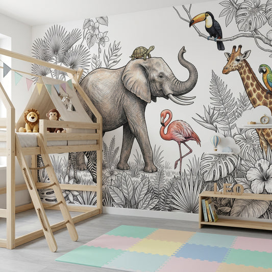 Tropical Wallpaper Jungle Removable Wildlife Wall Decor