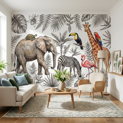 White Background Wallpaper Neutral Tropical Removable Wall Decor