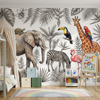 White Background Wallpaper Neutral Tropical Removable Wall Decor