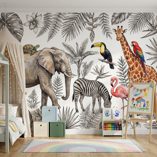 White Background Wallpaper Neutral Tropical Removable Wall Decor