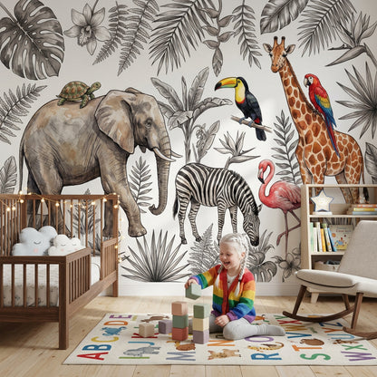 White Background Wallpaper Neutral Tropical Removable Wall Decor