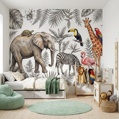White Background Wallpaper Neutral Tropical Removable Wall Decor