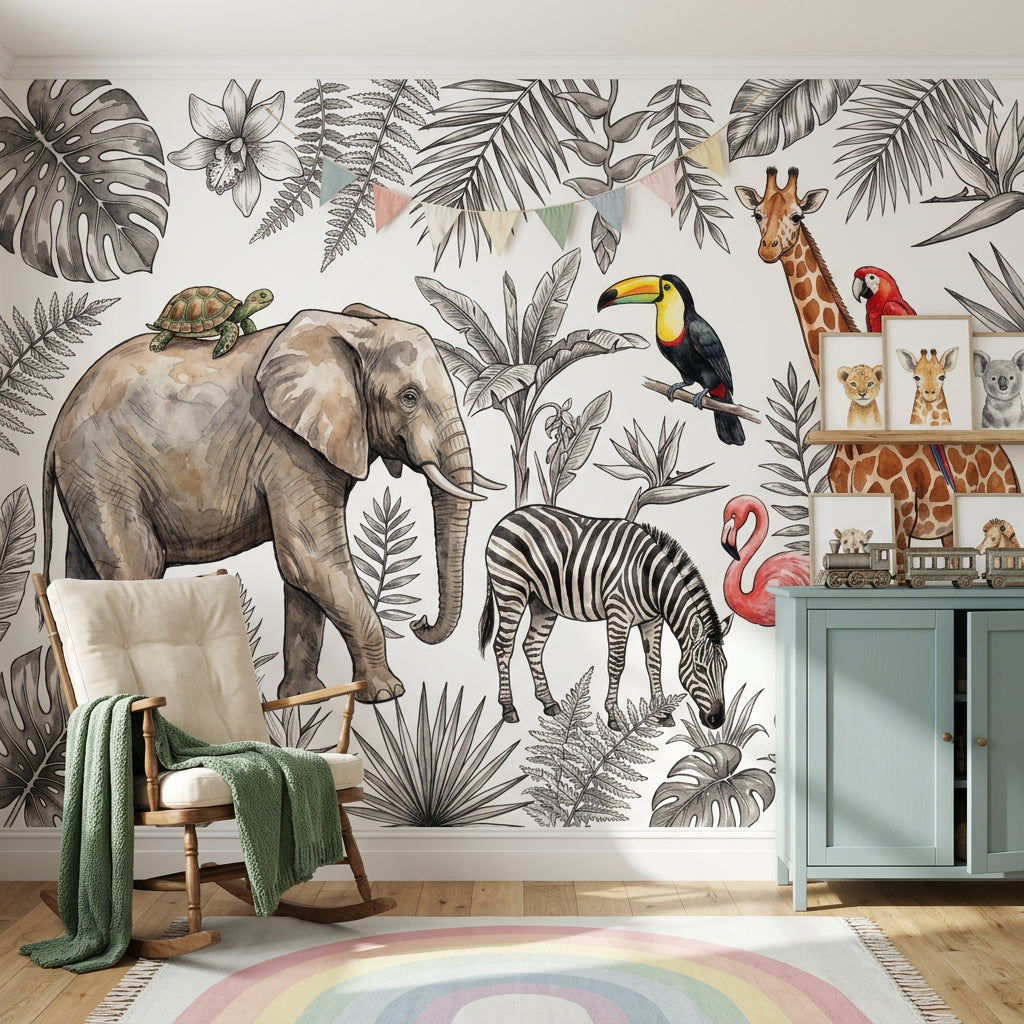 White Background Wallpaper Neutral Tropical Removable Wall Decor