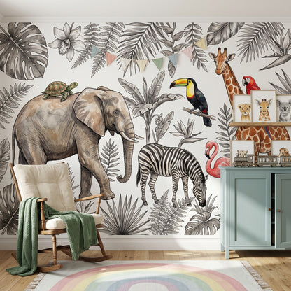 White Background Wallpaper Neutral Tropical Removable Wall Decor