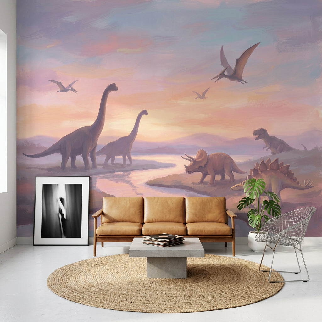 Dinosaur Landscape Wallpaper Prehistoric Scene Removable Jurassic Wall Decor