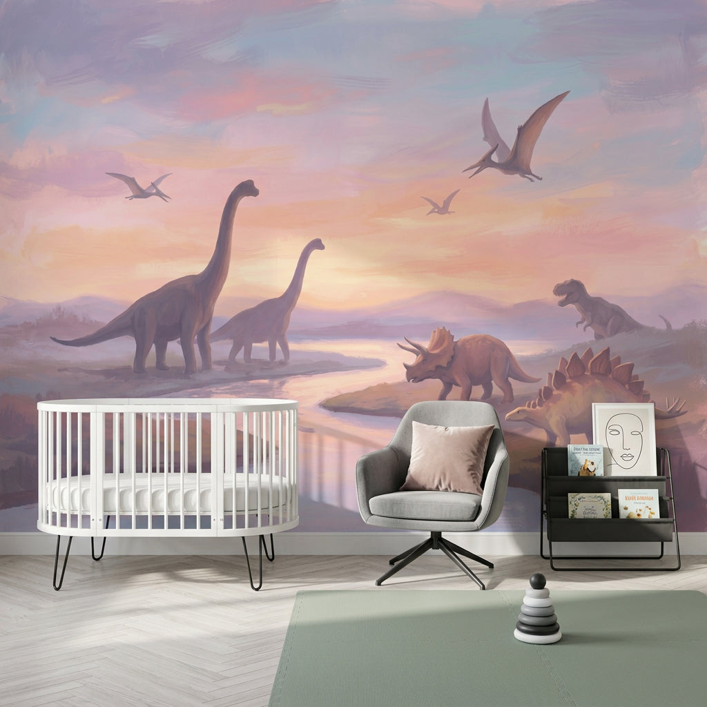 Dinosaur Landscape Wallpaper Prehistoric Scene Removable Jurassic Wall Decor