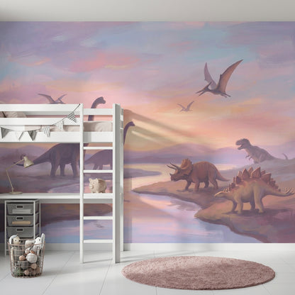 Dinosaur Landscape Wallpaper Prehistoric Scene Removable Jurassic Wall Decor