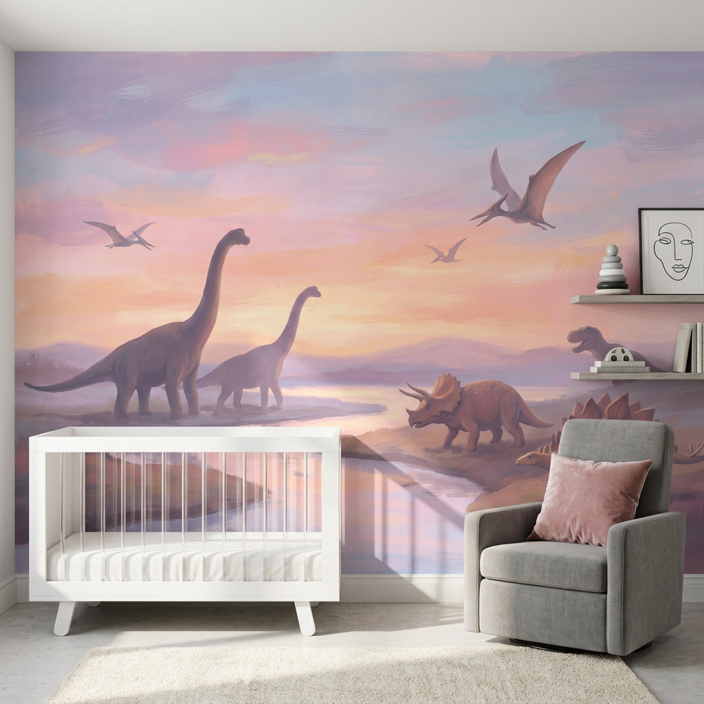 Dinosaur Landscape Wallpaper Prehistoric Scene Removable Jurassic Wall Decor