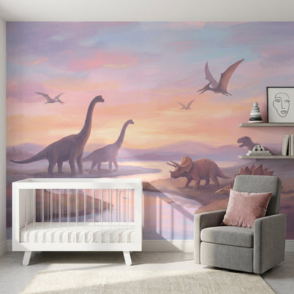 Dinosaur Landscape Wallpaper Prehistoric Scene Removable Jurassic Wall Decor