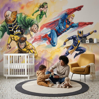 Superhero Wallpaper Comic Book Watercolor Removable Wall Decor
