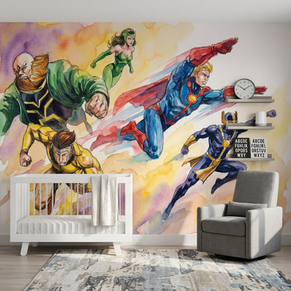 Superhero Wallpaper Comic Book Watercolor Removable Wall Decor