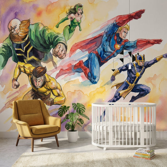 Superhero Wallpaper Comic Book Watercolor Removable Wall Decor