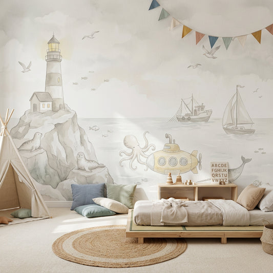 Lighthouse Wallpaper Coastal Removable Ocean Wall Decor