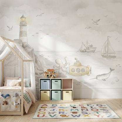 Lighthouse Wallpaper Coastal Removable Ocean Wall Decor