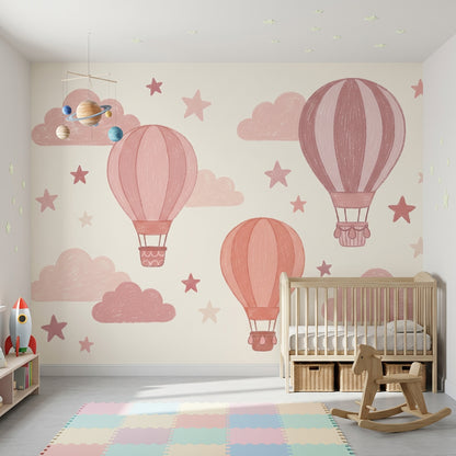 Hot Air Balloons Wallpaper Clouds Removable Stars Wall Decor