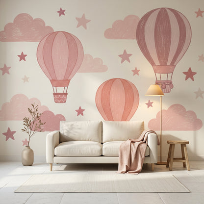Hot Air Balloons Wallpaper Clouds Removable Stars Wall Decor