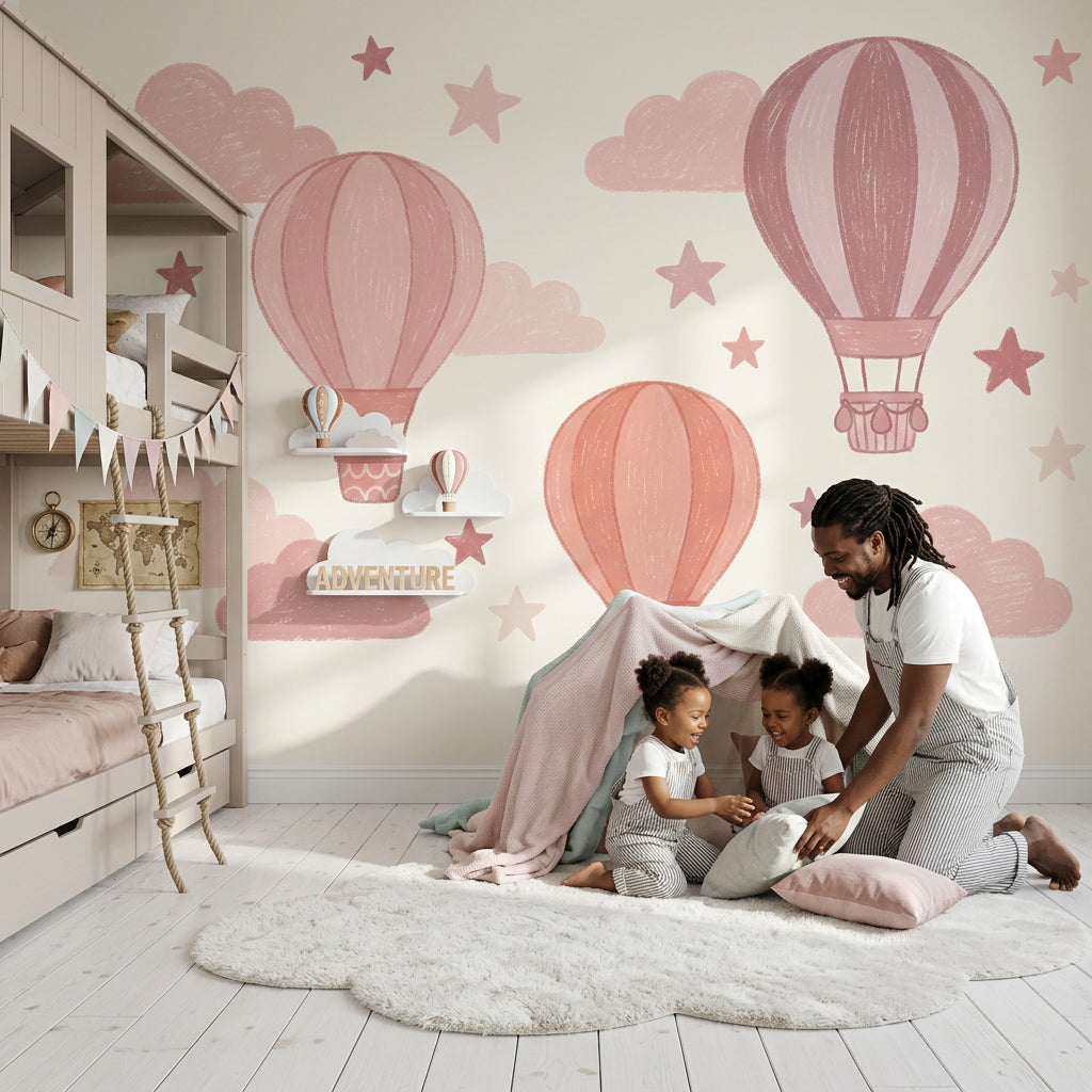 Hot Air Balloons Wallpaper Clouds Removable Stars Wall Decor