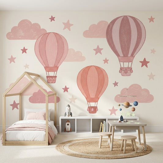 Hot Air Balloons Wallpaper Clouds Removable Stars Wall Decor