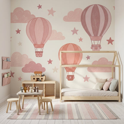 Hot Air Balloons Wallpaper Clouds Removable Stars Wall Decor