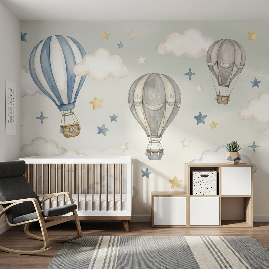 Hot Air Balloons Wallpaper Watercolor Whimsical Removable Wall Decor