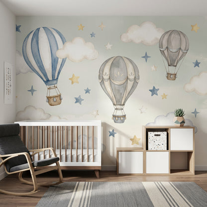 Hot Air Balloons Wallpaper Watercolor Whimsical Removable Wall Decor