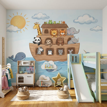 Noahs Ark Wallpaper Cute Animals Ocean Removable Wall Decor