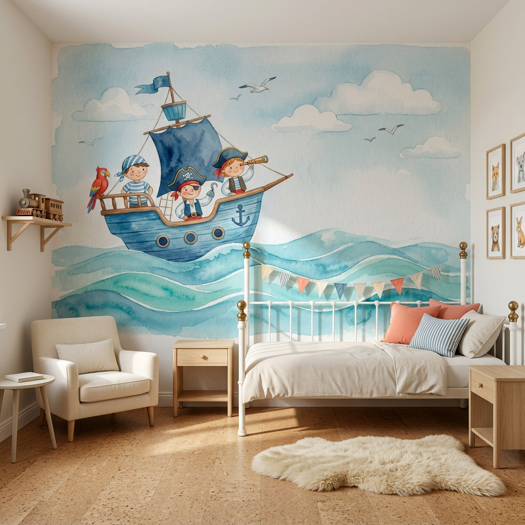 Pirate Ship Wallpaper Nautical Ocean Waves Wall Mural