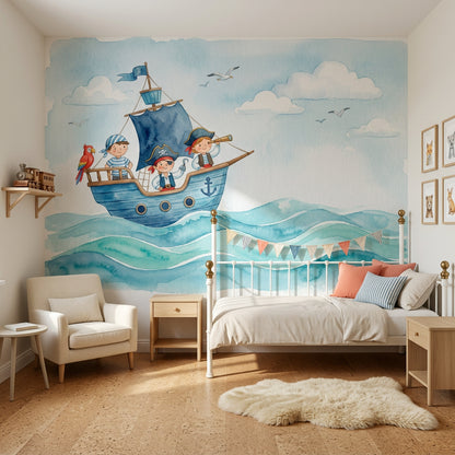 Pirate Ship Wallpaper Nautical Ocean Waves Wall Mural