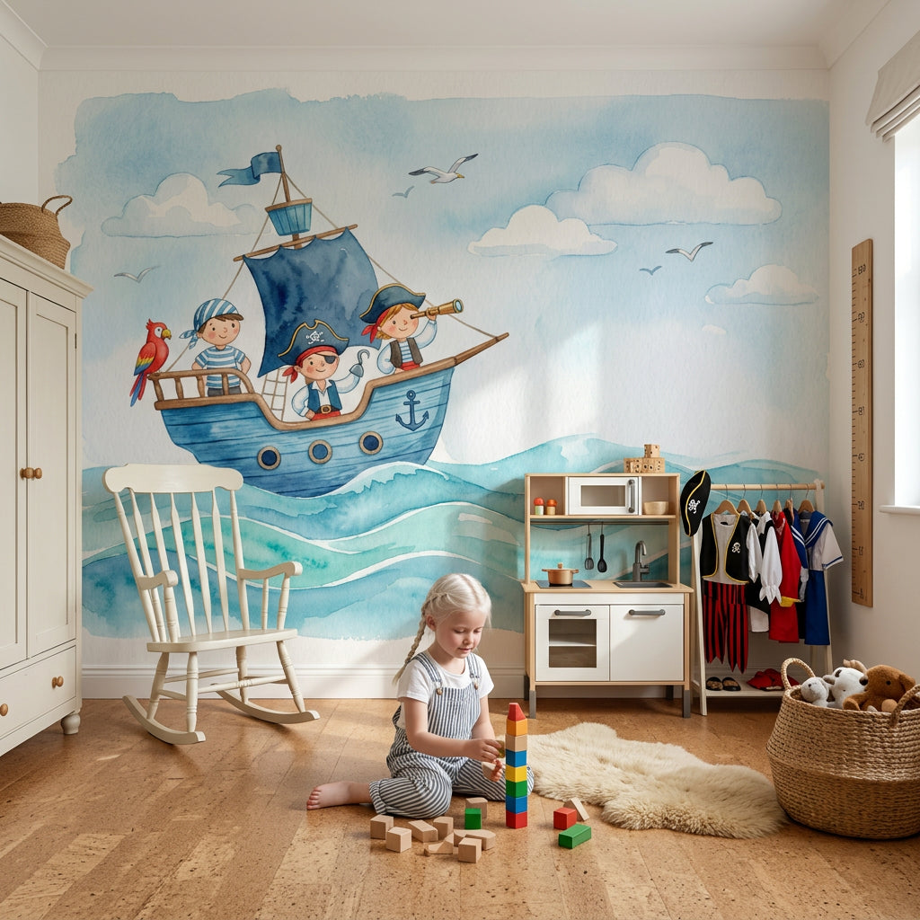 Pirate Ship Wallpaper Nautical Ocean Waves Wall Mural