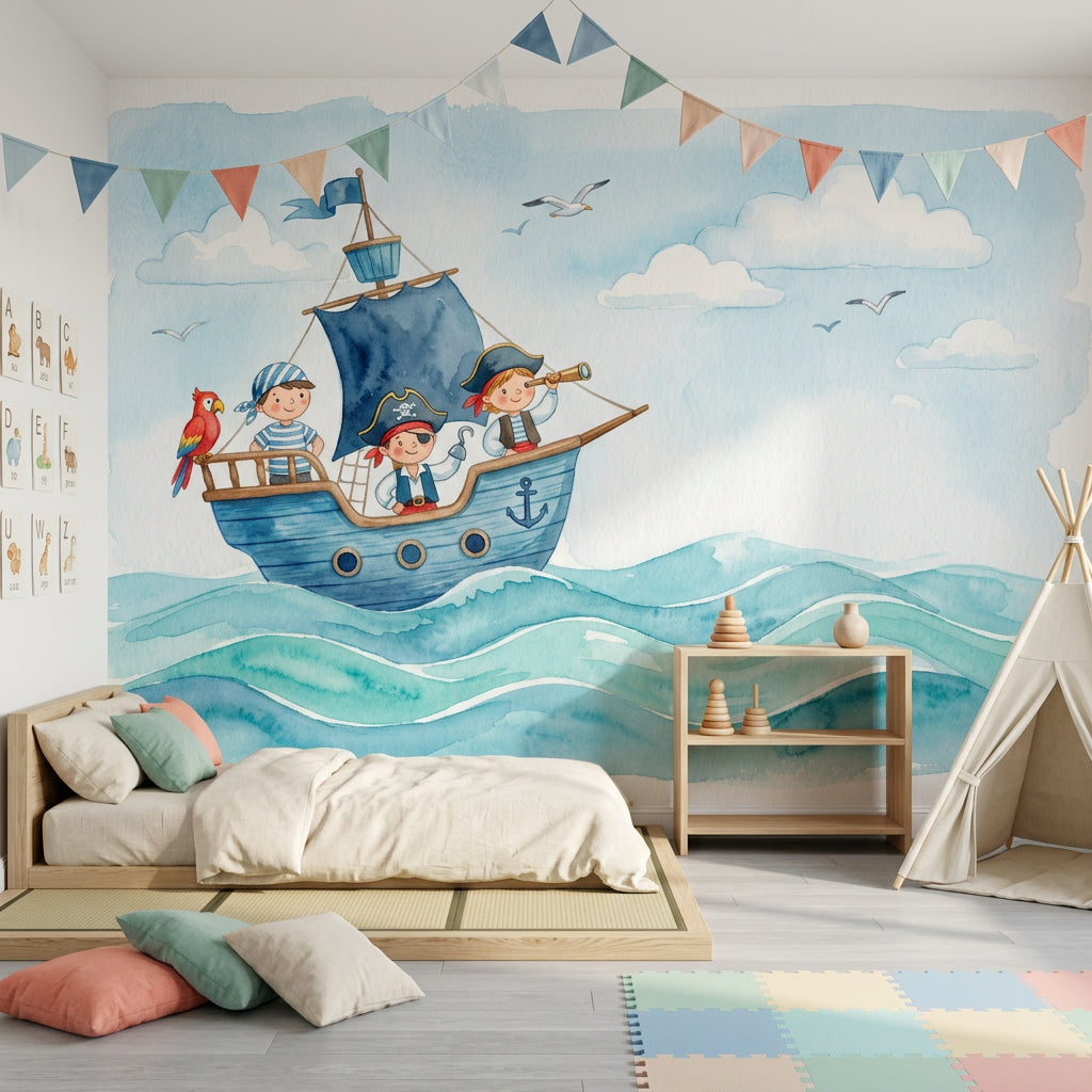 Pirate Ship Wallpaper Nautical Ocean Waves Wall Mural