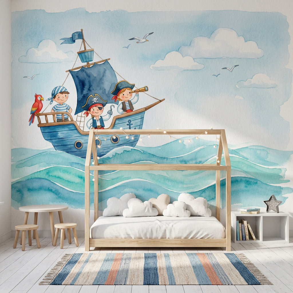 Pirate Ship Wallpaper Nautical Ocean Waves Wall Mural