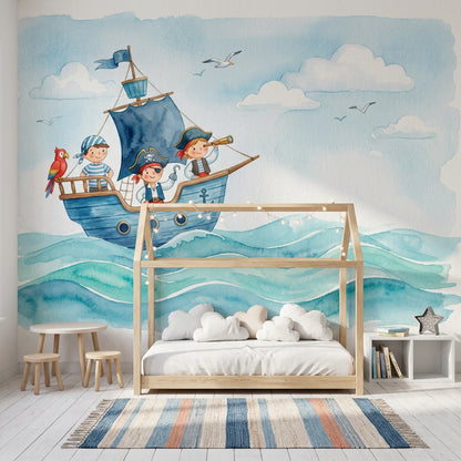 Pirate Ship Wallpaper Nautical Ocean Waves Wall Mural