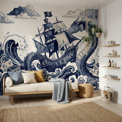 Pirate Ship Wallpaper Nautical Sea Serpent Wall Mural