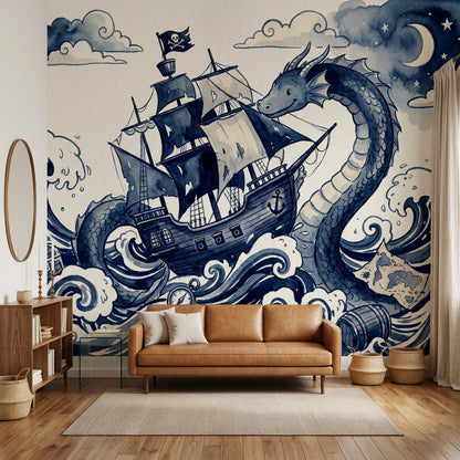 Pirate Ship Wallpaper Nautical Sea Serpent Wall Mural