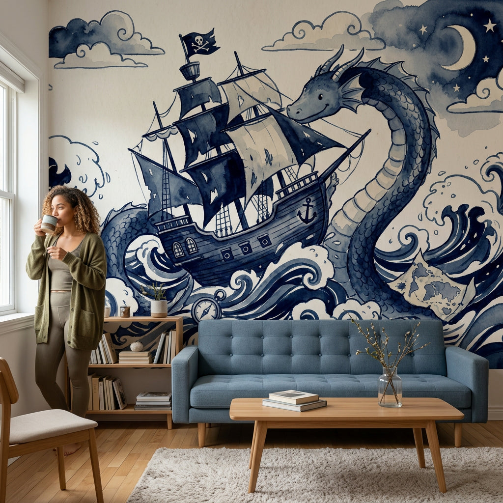Pirate Ship Wallpaper Nautical Sea Serpent Wall Mural