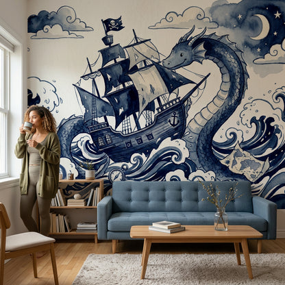 Pirate Ship Wallpaper Nautical Sea Serpent Wall Mural