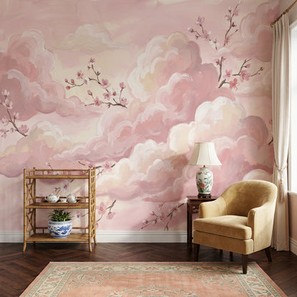 Pink Clouds Wallpaper Cherry Blossoms Sakura Branches Wall Mural