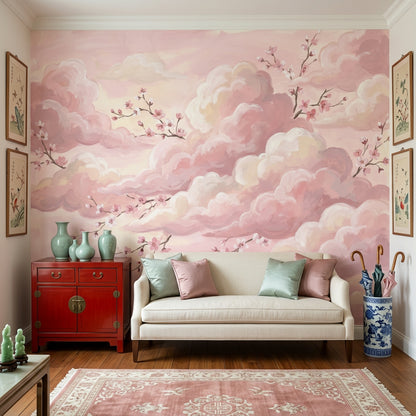 Pink Clouds Wallpaper Cherry Blossoms Sakura Branches Wall Mural