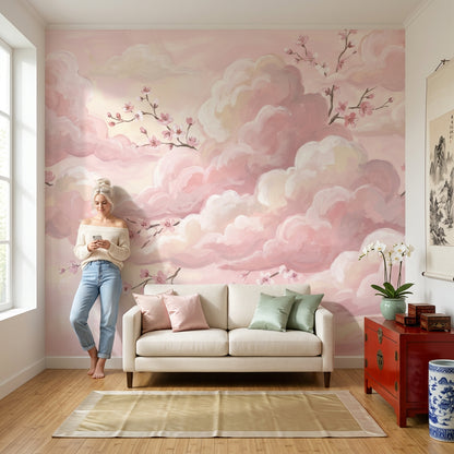 Pink Clouds Wallpaper Cherry Blossoms Sakura Branches Wall Mural