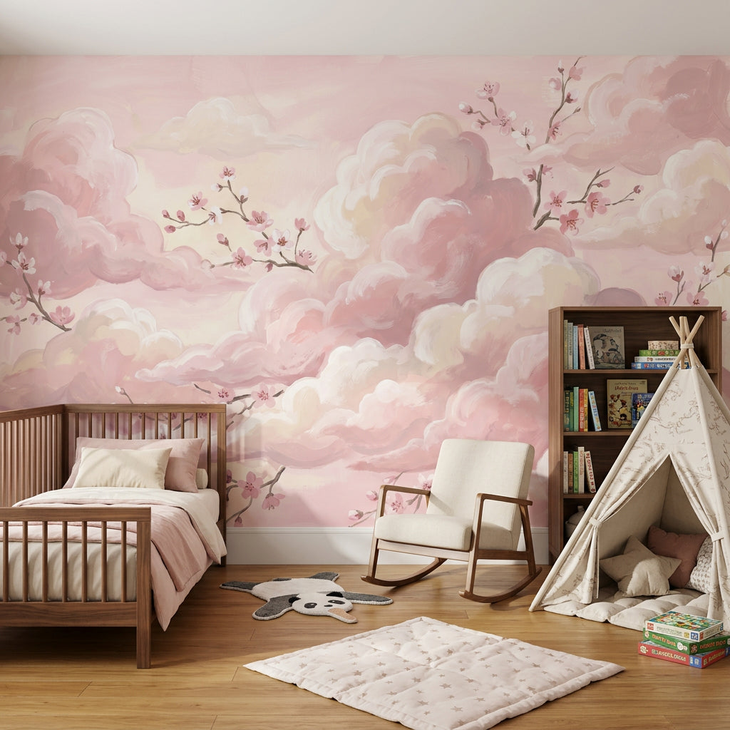 Pink Clouds Wallpaper Cherry Blossoms Sakura Branches Wall Mural