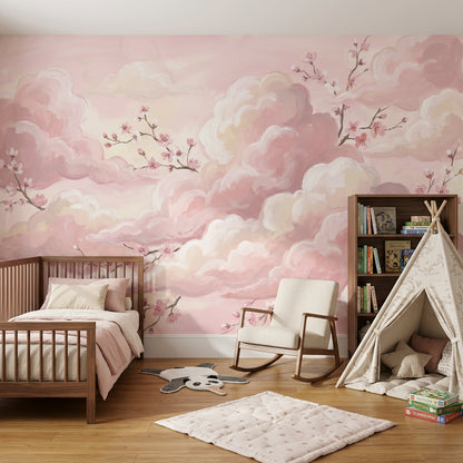 Pink Clouds Wallpaper Cherry Blossoms Sakura Branches Wall Mural