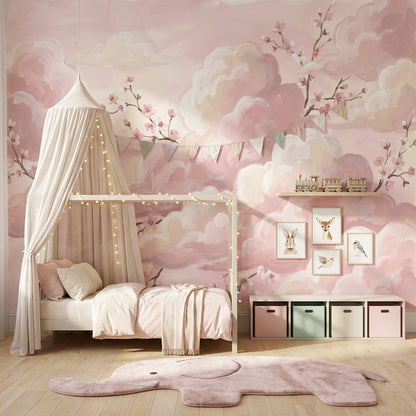 Pink Clouds Wallpaper Cherry Blossoms Sakura Branches Wall Mural